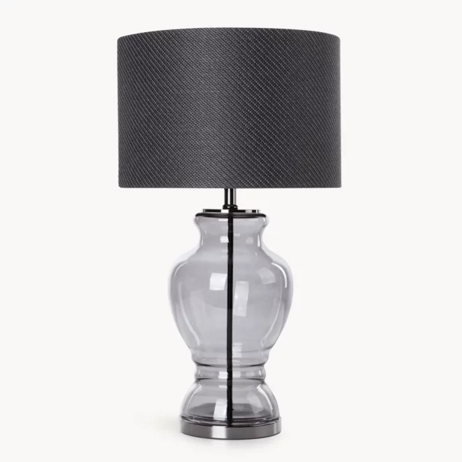 Lampa stołowa czarna z podstawą z dymionego szkła 38 x 70 cm