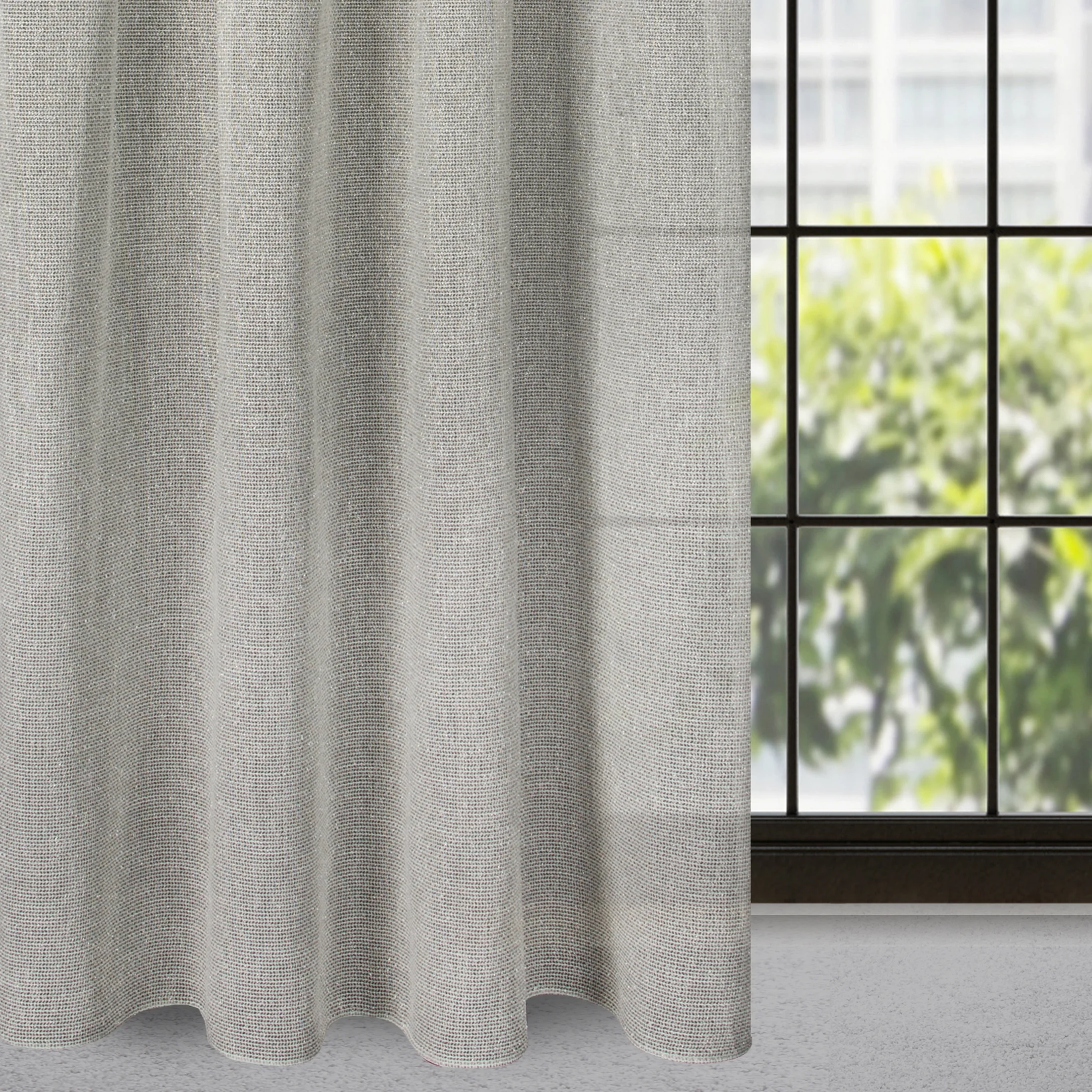Zasłona srebrna z siateczki 140x270 cm taśma - EMILIA | eurofirany