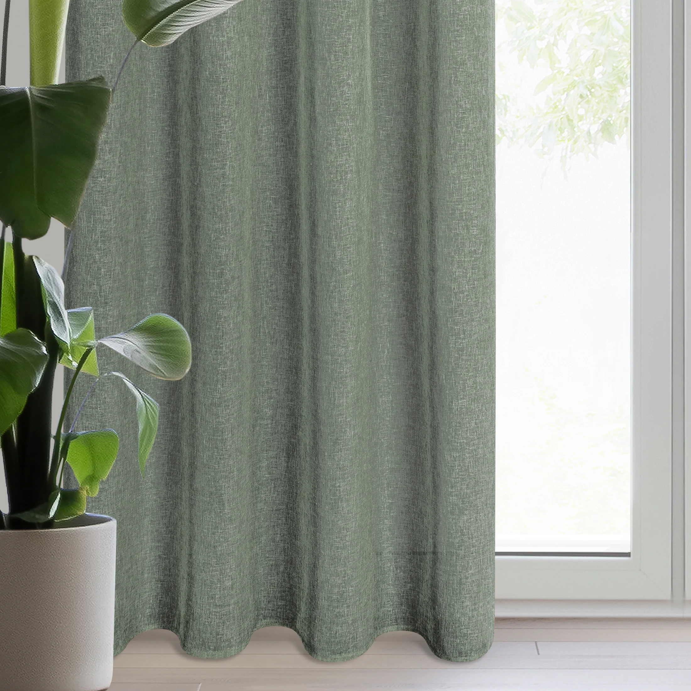 Zasłona zielona o strukturze deszczyku z etaminy 140x250 cm przelotka ANGELIKA | eurofirany