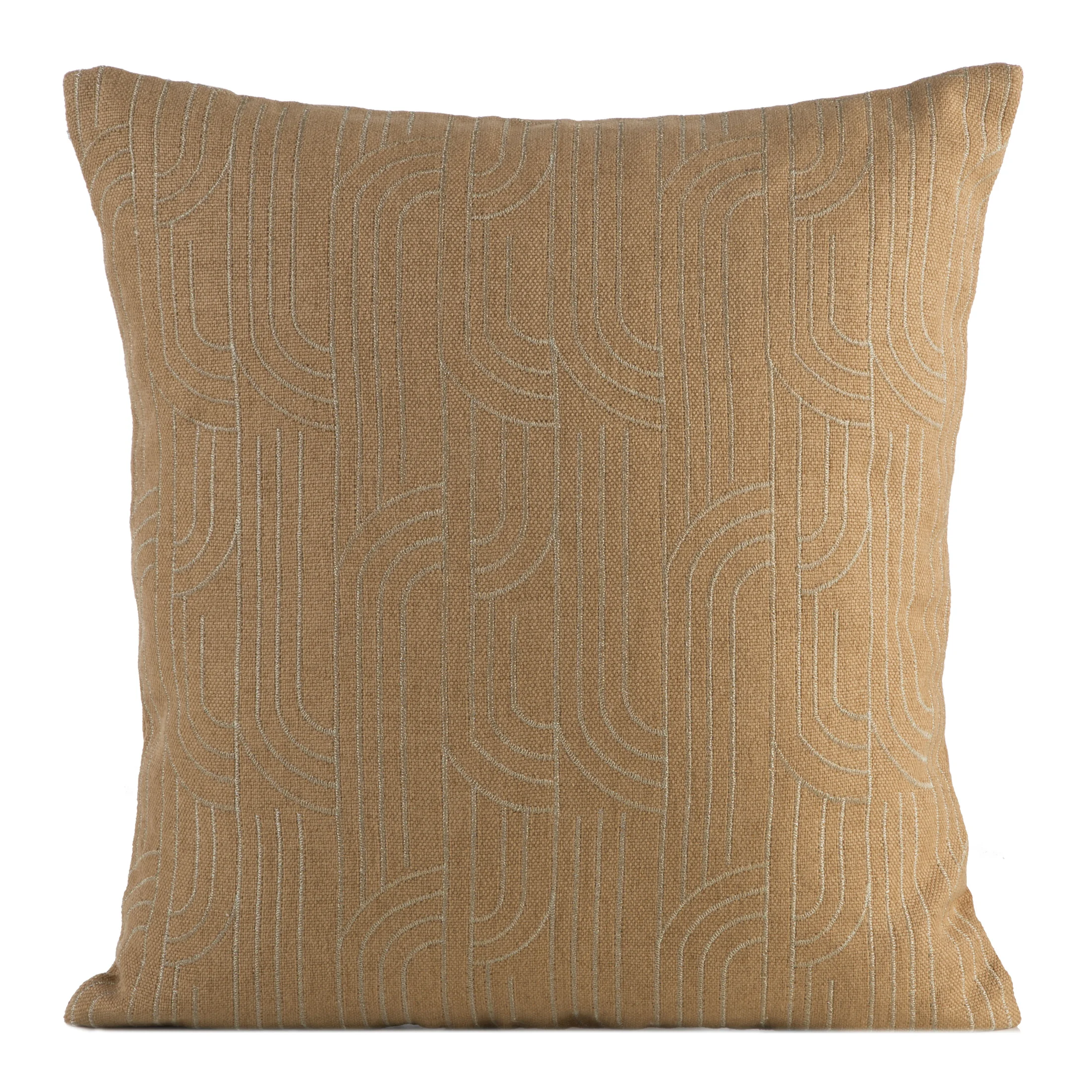 Poszewka na poduszkę 45x45 cm miodowa z złotym geometrycznym haftem MILA - kolekcja FIORE | eurofirany