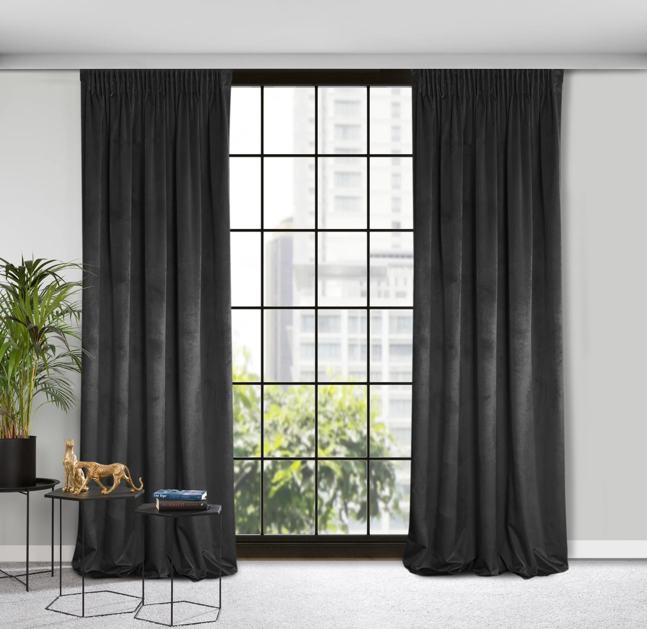 Zasłona welwetowa czarna 135x300 cm taśma - ROSA - Design 91