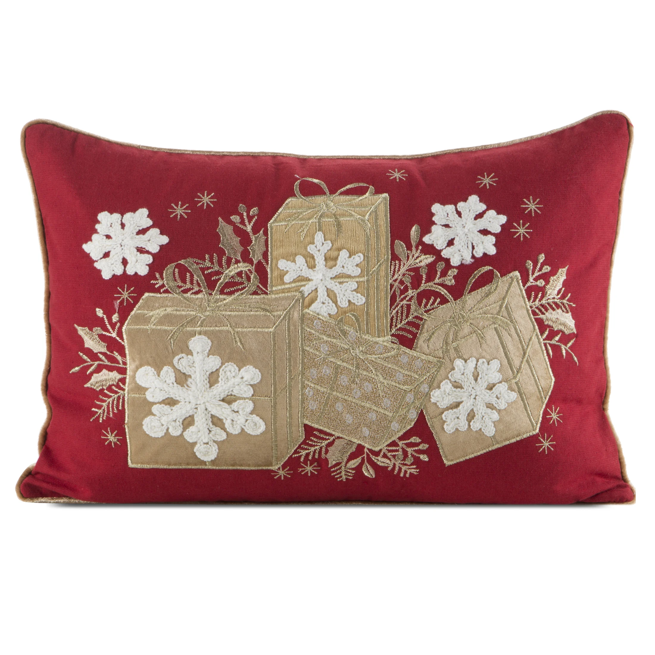 Poszewka na poduszkę świąteczna 35x50 cm czerwono, złota zdobiona haftem | eurofirany