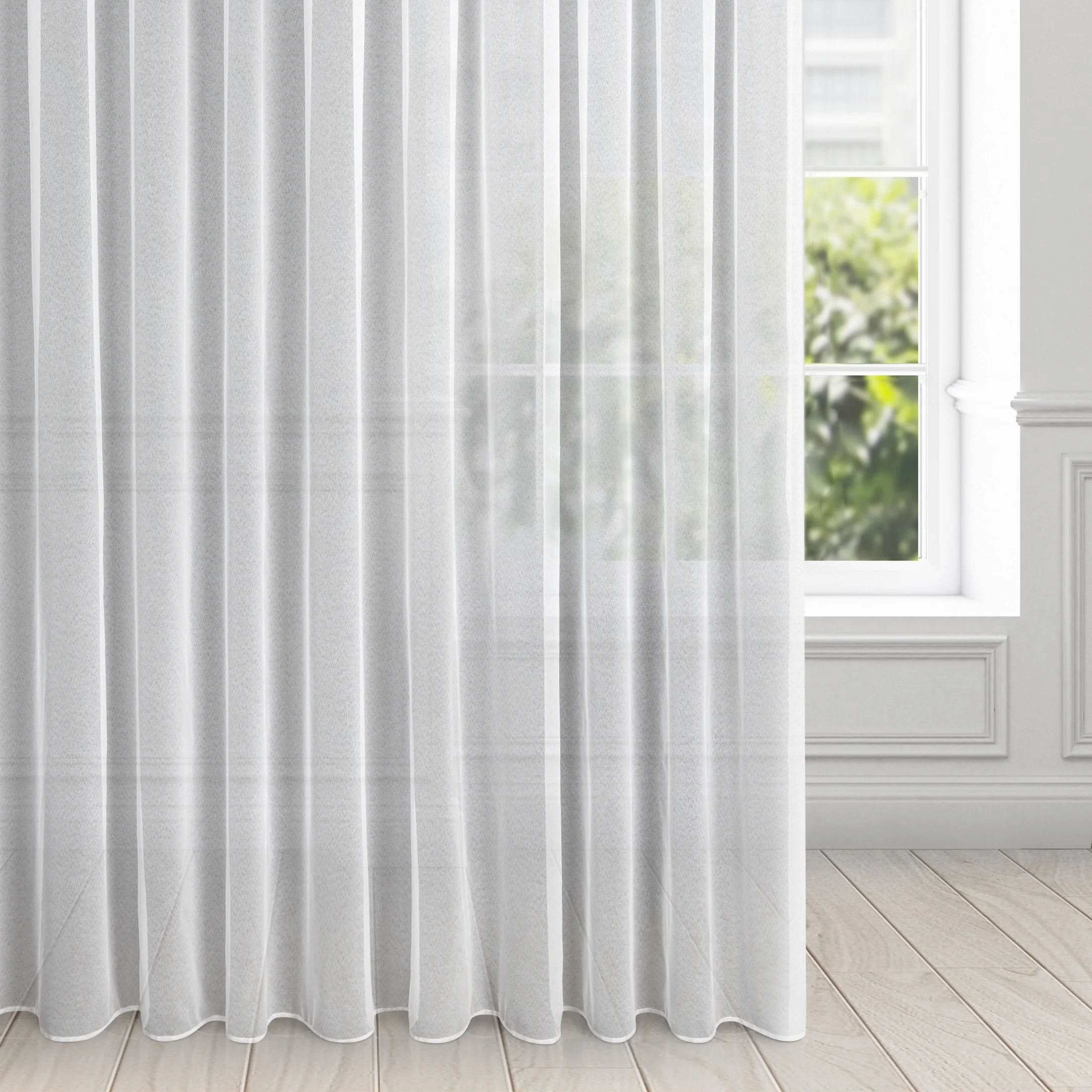 Firana biała z gładkiej tkaniny o strukturze drobnej siateczki 350x270 cm taśma TAMINA | eurofirany