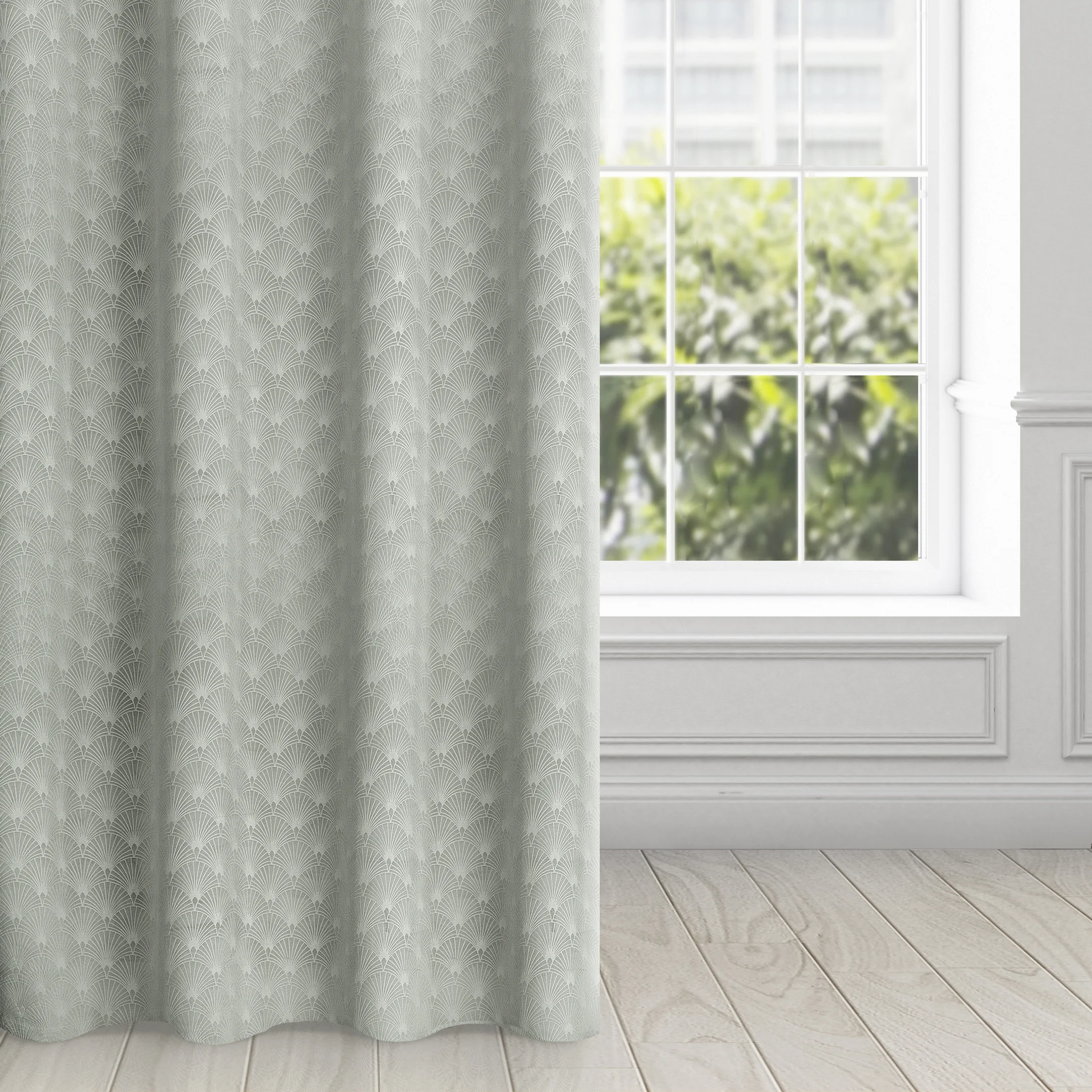 Zasłona szara wzór geometryczny z wytłaczanego welwetu 140x250 cm przelotka - JULIA | eurofirany