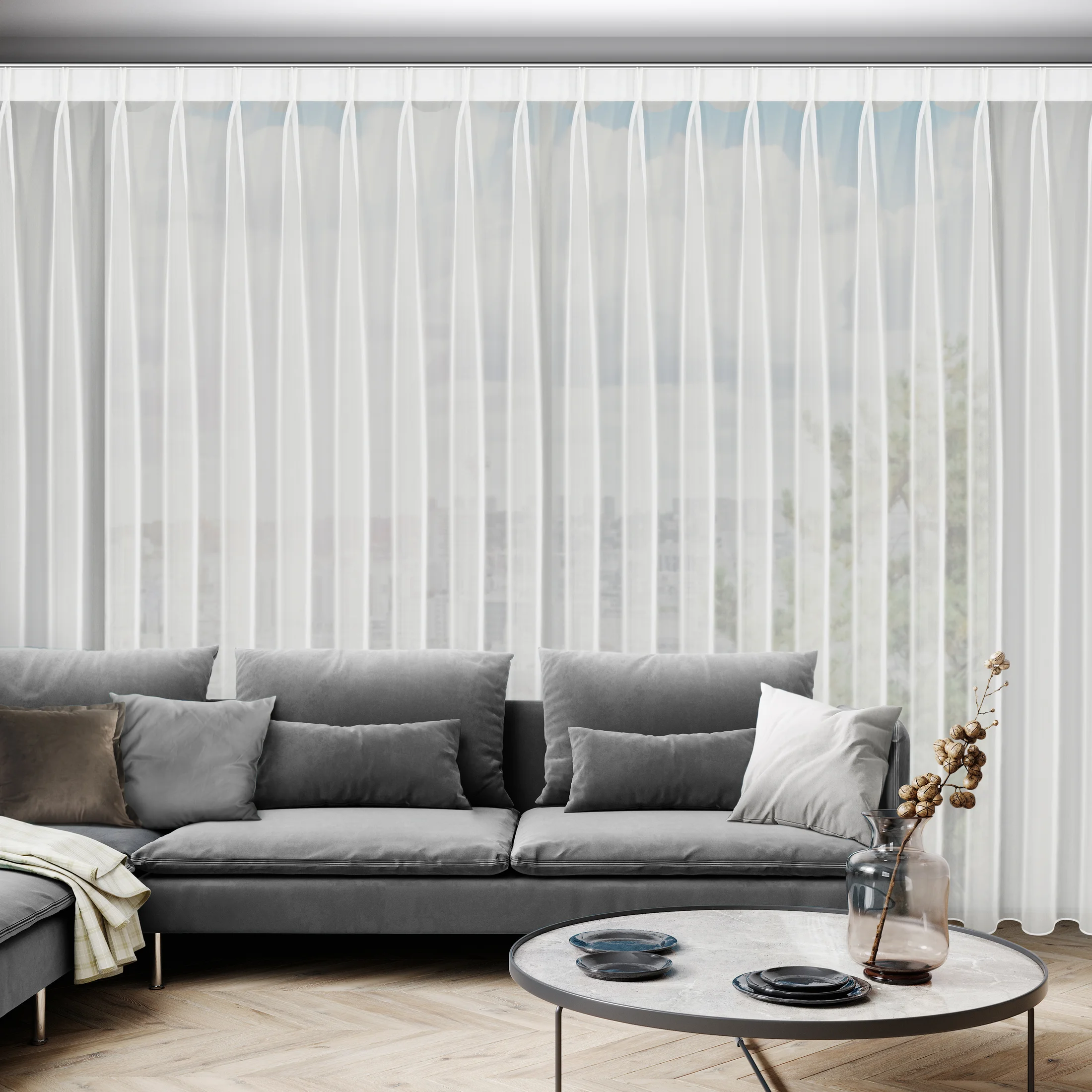 Firana kremowa z gładkiego mlecznego woalu wykończona szwem obciążającym VIOLET 250x230 cm flex 1:2