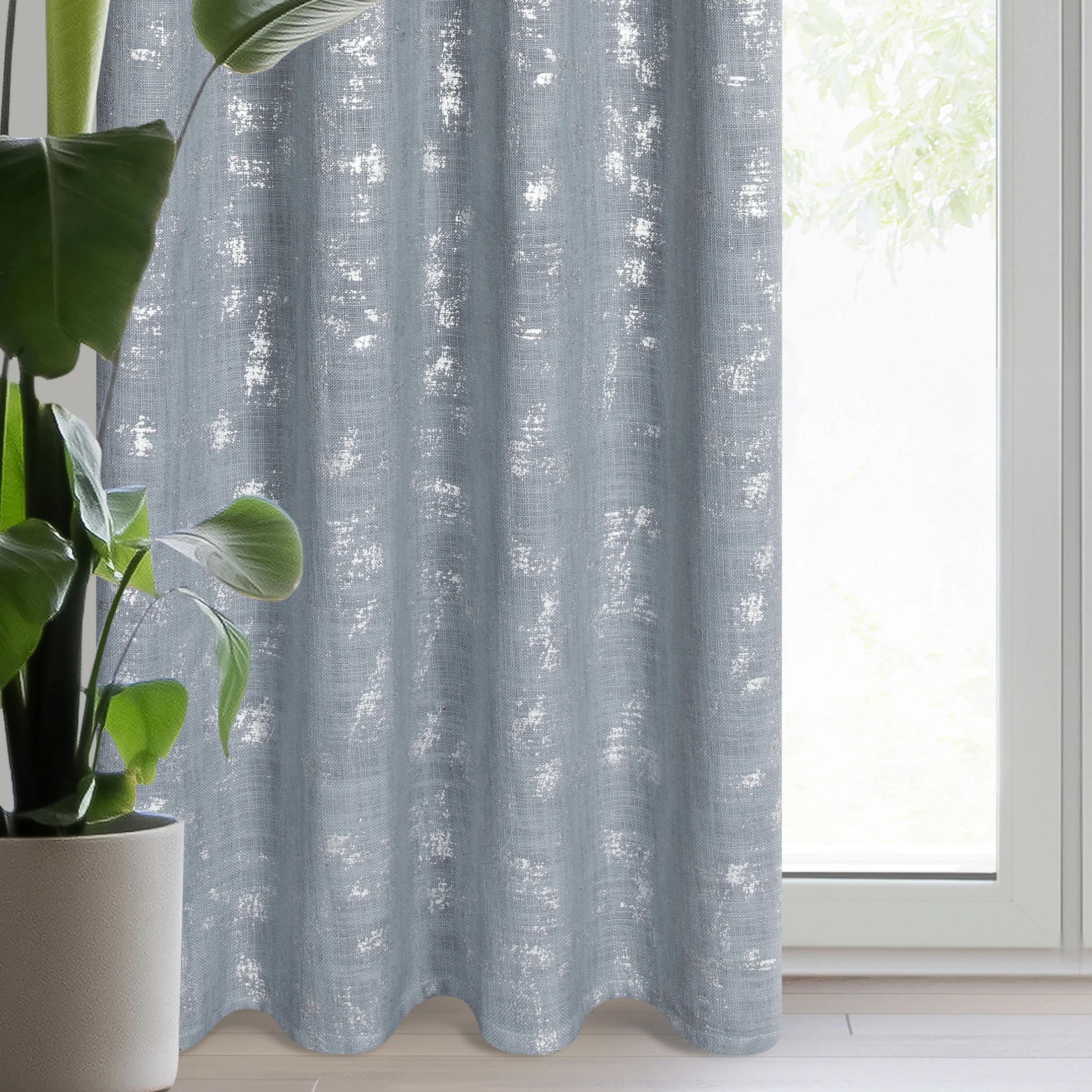 Zasłona jasnoniebieska, srebrzysta w stylu eko 140x250 cm przelotka - SOLANA | eurofirany