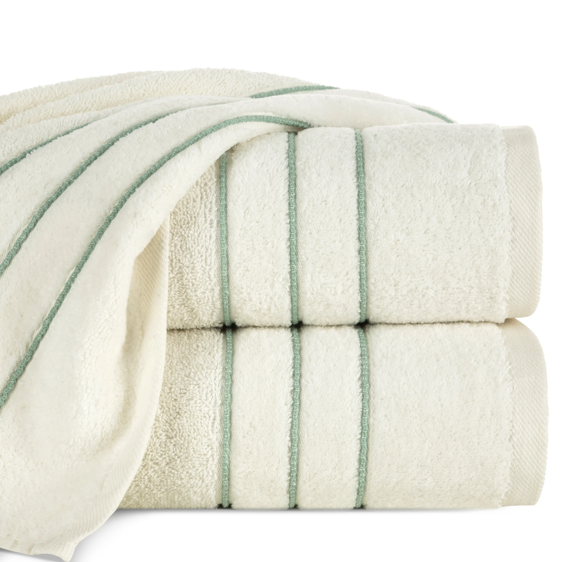 Ręcznik kąpielowy 70x140 cm bawełniany kolor kremowy z kontrastującymi paseczkami 500 g/m2 SIBEL