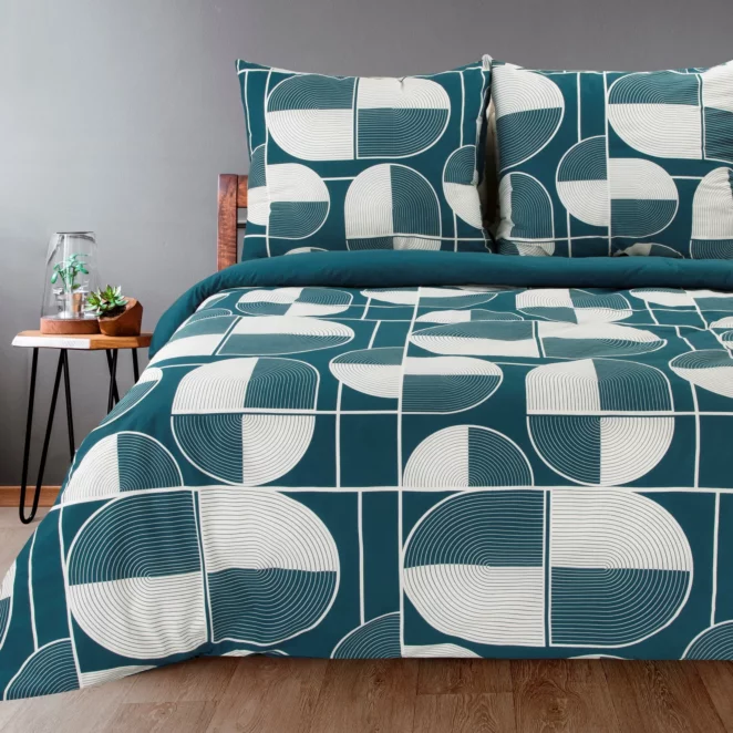 Pościel bawełniana 220x200 cm komplet 3 częściowy kolor ciemnoniebieski, biały wzór geometryczny ELLA9 Ella Line