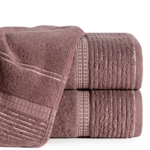 Ręcznik kąpielowy 50x90 cm bawełniany kolor brązowy z bordiurą w paseczki 450 g/m2 TAYLOR Ella Line
