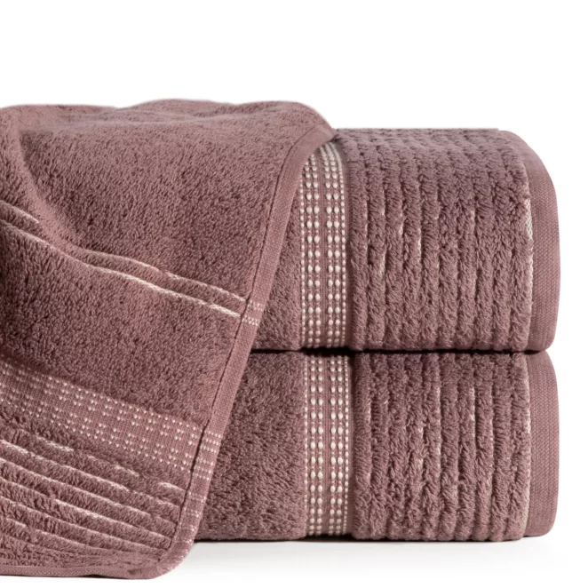Ręcznik kąpielowy 50x90 cm bawełniany kolor brązowy z bordiurą w paseczki 450 g/m2 TAYLOR Ella Line