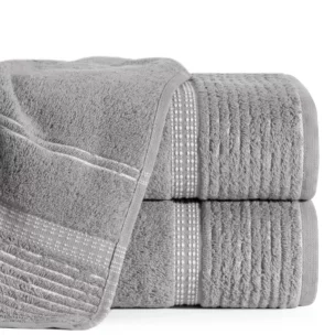 Ręcznik kąpielowy 50x90 cm bawełniany kolor stalowy z bordiurą w paseczki 450 g/m2 TAYLOR Ella Line