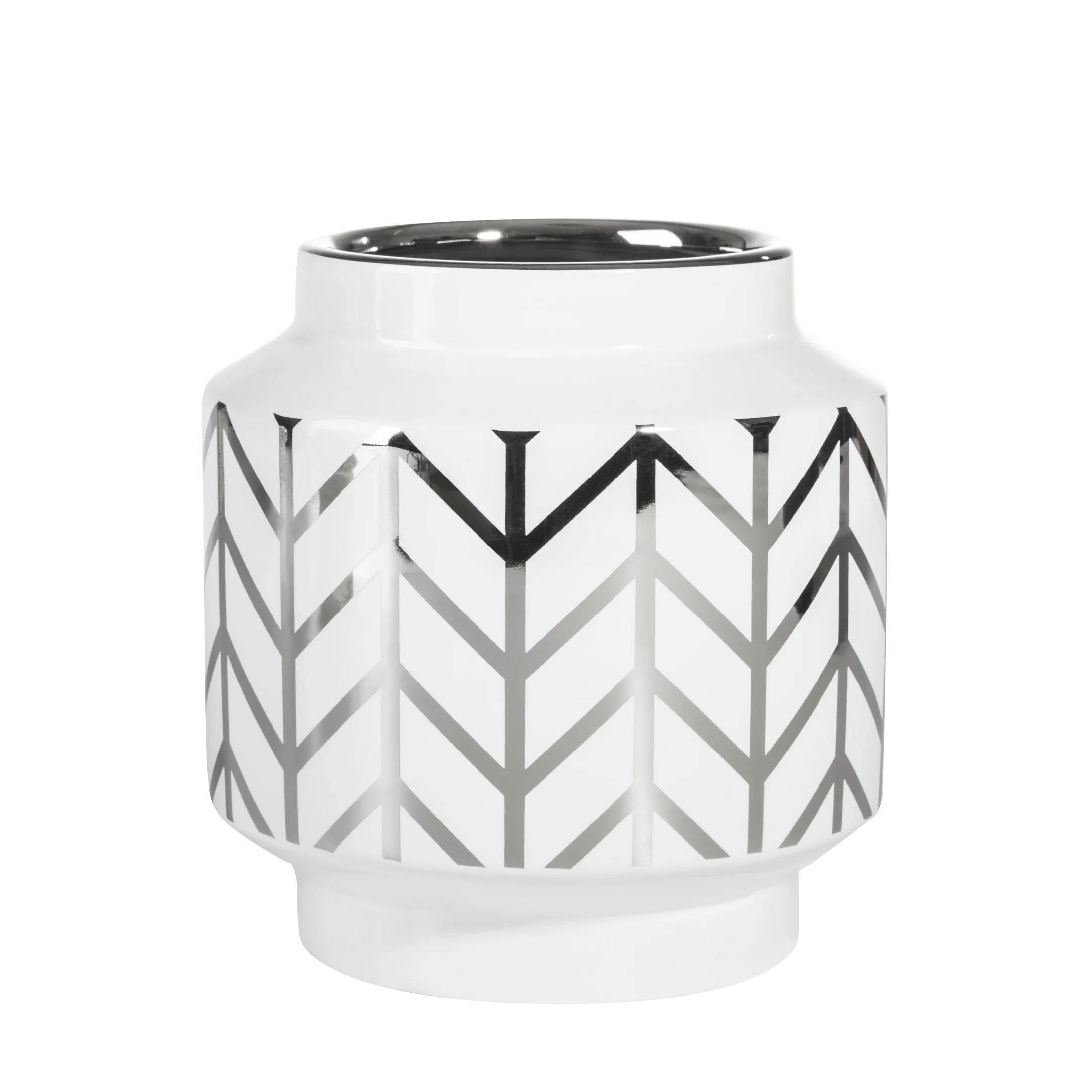 Wazon ceramiczny EMERA z geometrycznym wzorem biało-srebrny