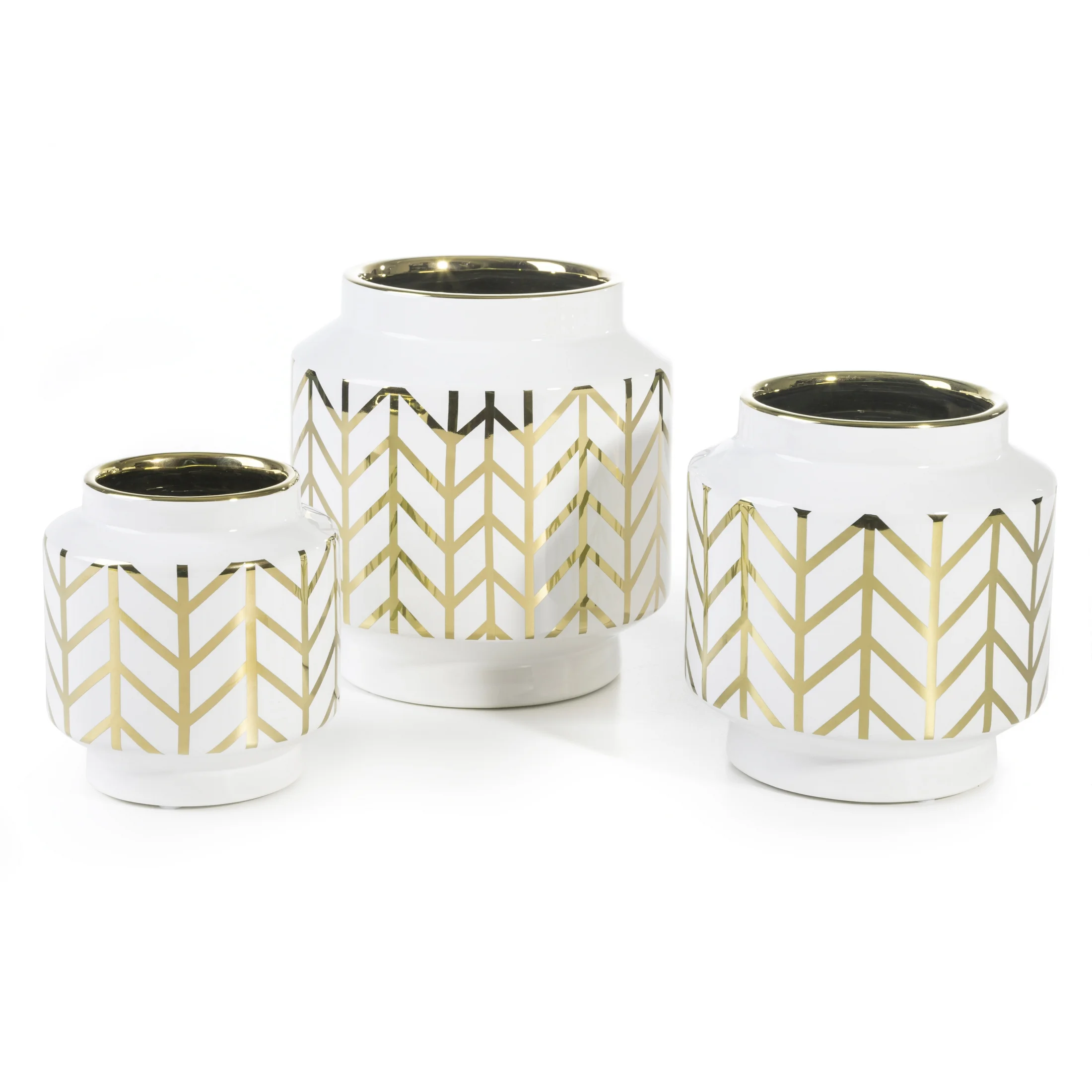 Wazon ceramiczny z geometrycznym wzorem biało-złoty