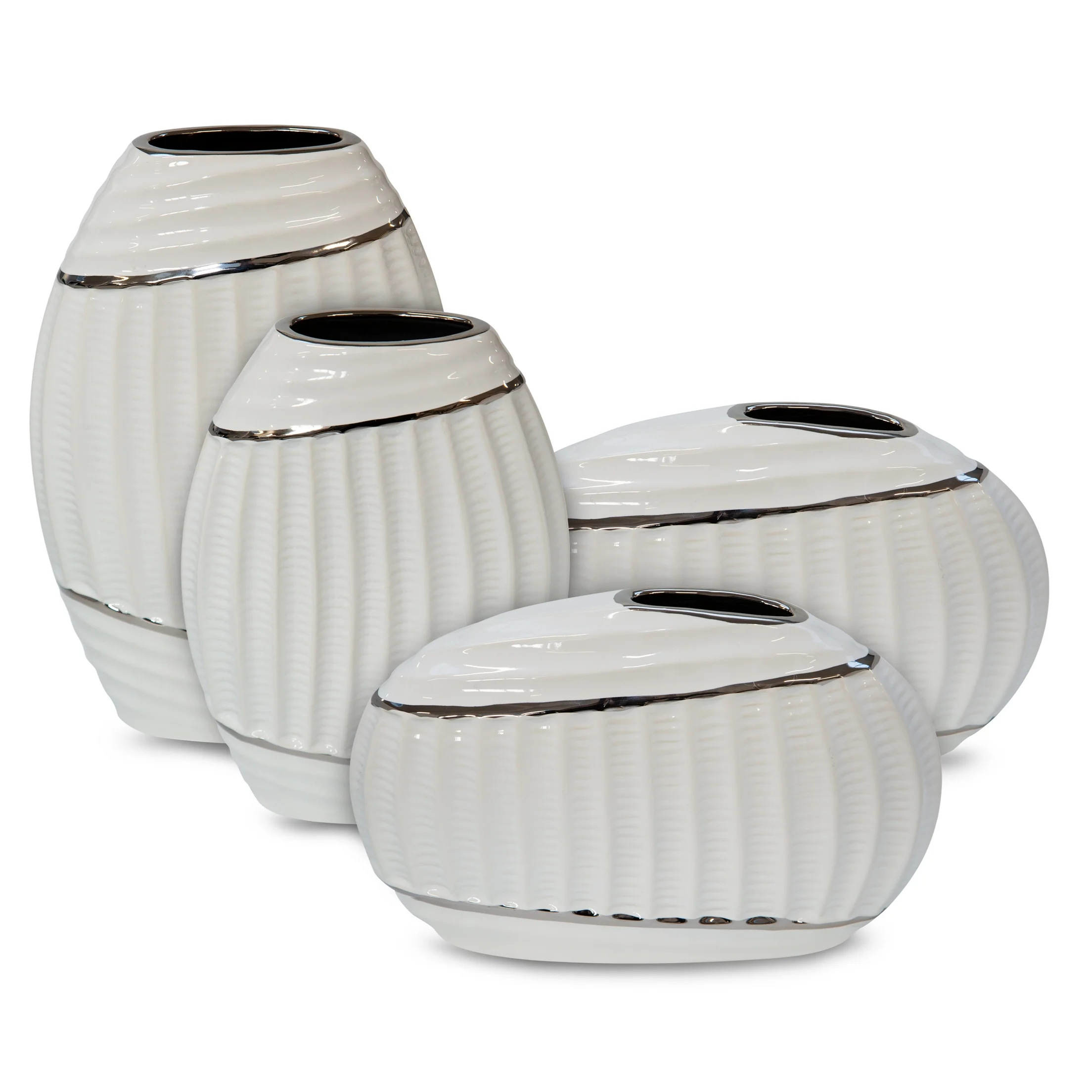 Wazon ceramiczny o nowoczesnym kształcie biało-srebrny