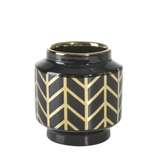 Wazon ceramiczny czarno-złoty z geometrycznym wzorem średnica 12x13 cm
