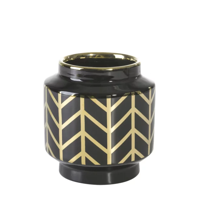 Wazon ceramiczny czarno-złoty z geometrycznym wzorem średnica 12x13 cm
