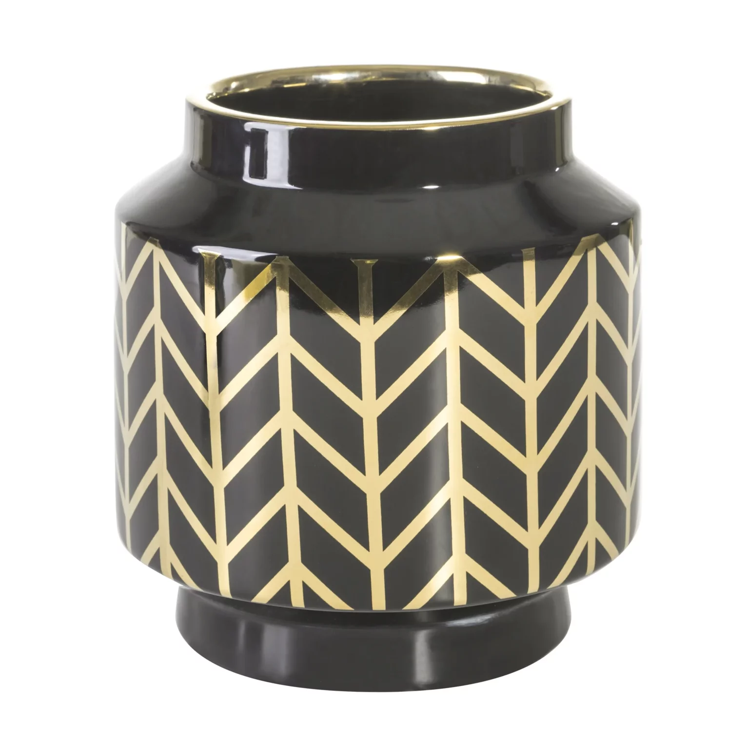 Wazon ceramiczny czarno-złoty z geometrycznym wzorem średnica 18x19 cm