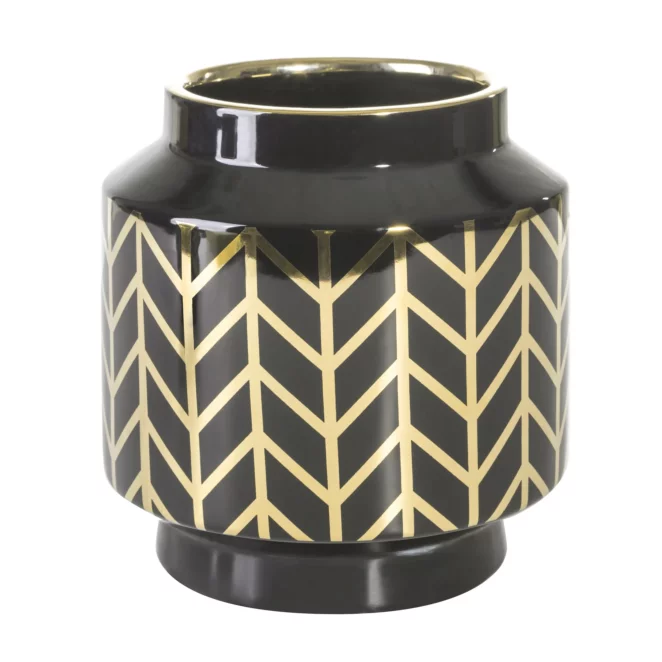 Wazon ceramiczny czarno-złoty z geometrycznym wzorem średnica 18x19 cm