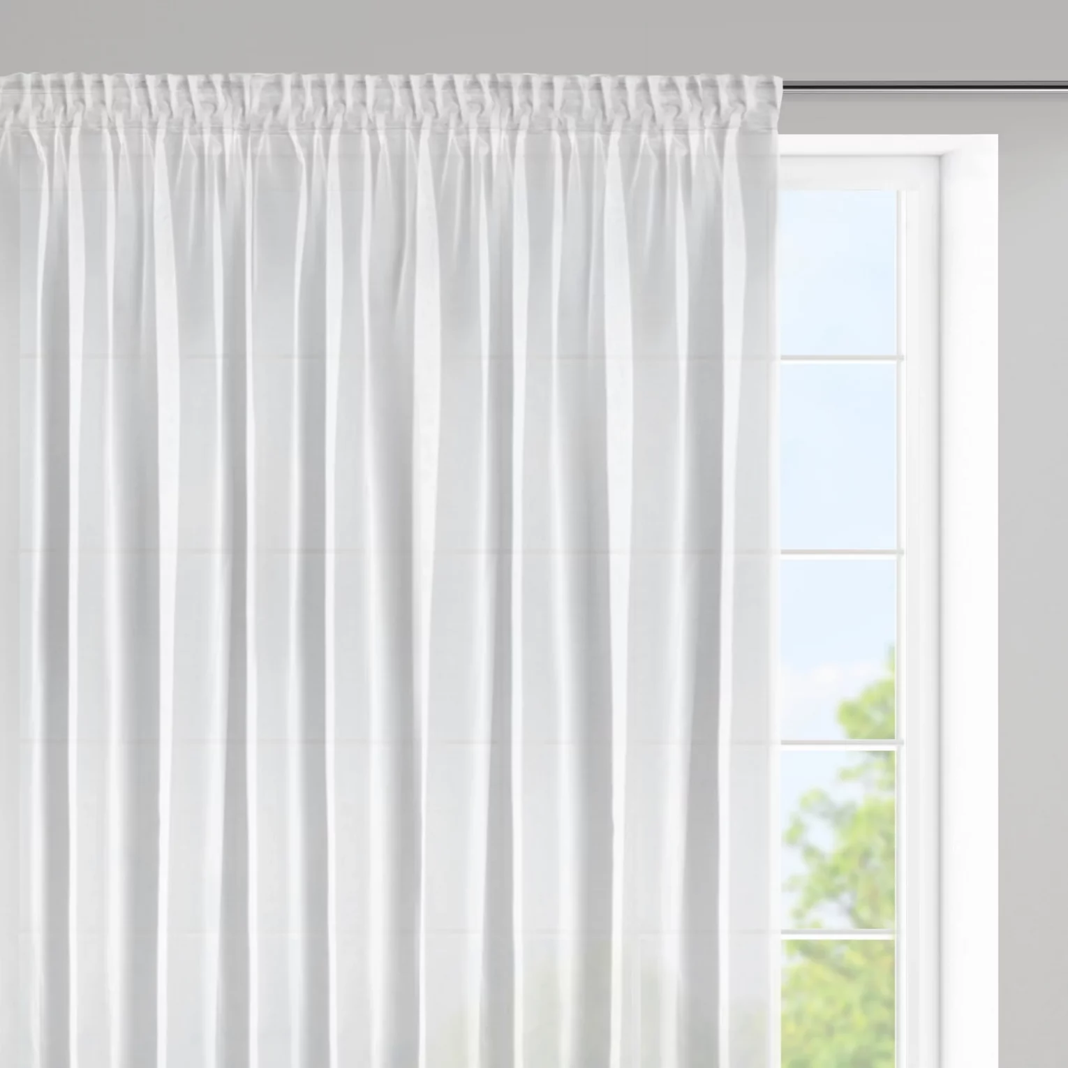 Firana biała z lekkiej i błyszczącej tkaniny 350x150 cm taśma ESEL ELLA LINE