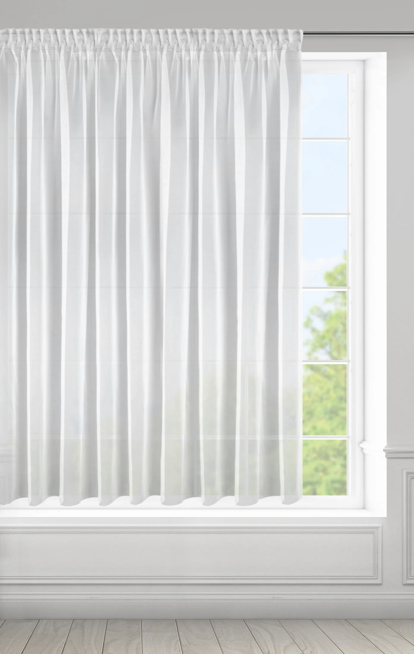 Firana biała z lekkiej i błyszczącej tkaniny 350x150 cm taśma ESEL ELLA LINE