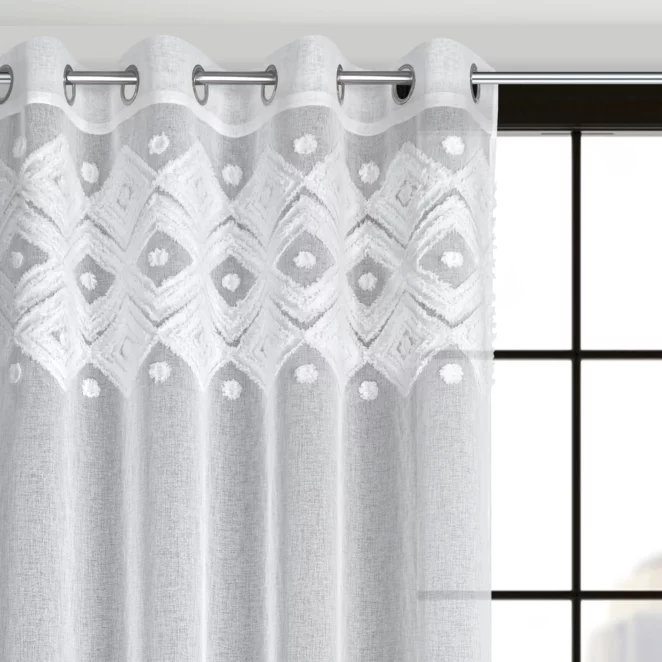 Dekoracja okienna biała z miękkim trójwymiarowym wzorem w stylu boho 140x250 cm przelotka - ESTERA