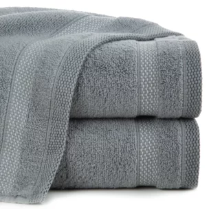 Ręcznik kąpielowy 70x140 cm bawełniany kolor stalowy zero twist z bordiurą w paski 400 g/m2 RIKI