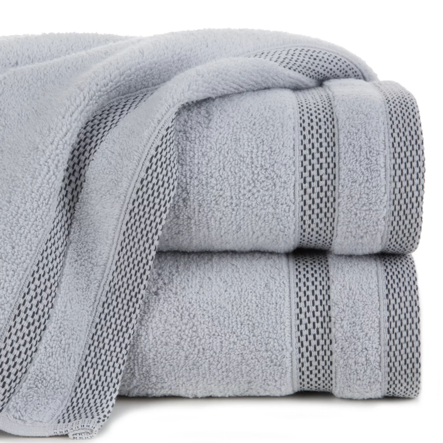 Ręcznik kąpielowy 50x90 cm bawełniany kolor srebrny zero twist z bordiurą w paski 400 g/m2 RIKI