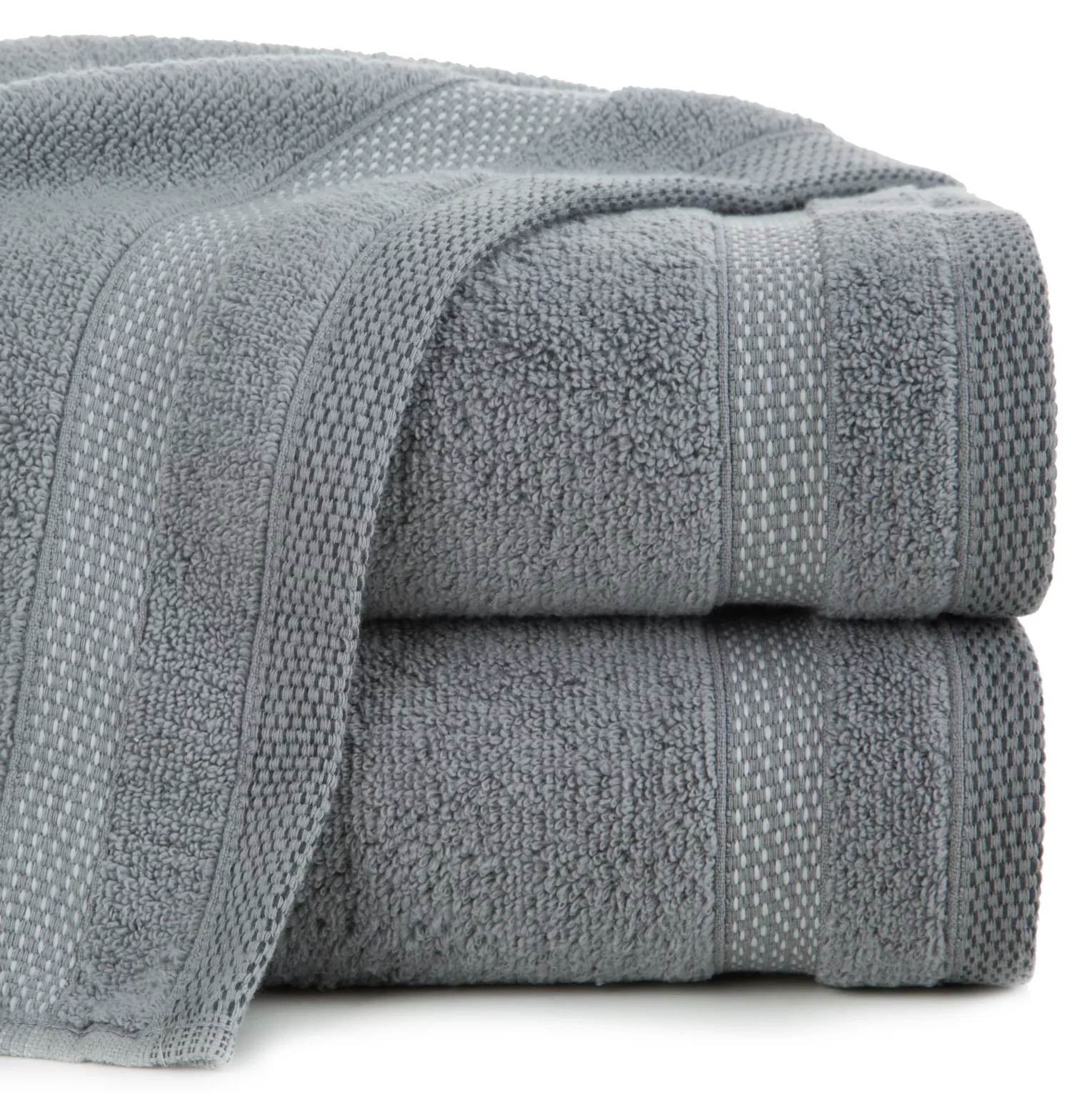 Ręcznik kąpielowy 50x90 cm bawełniany kolor stalowy zero twist z bordiurą w paski 400 g/m2 RIKI