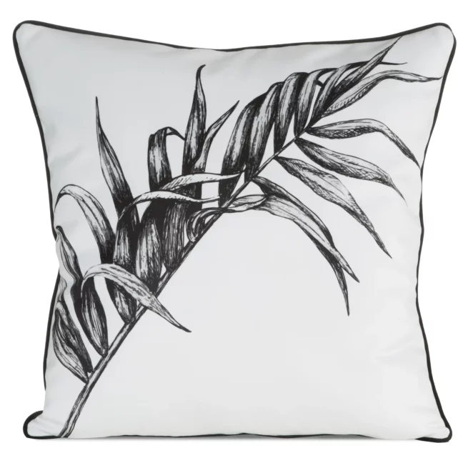 Poszewka na poduszkę 60x60 cm welwetowa, biało czarna z motywem roślinnym z wypustką na brzegach PALOMA Eurofirany Premium