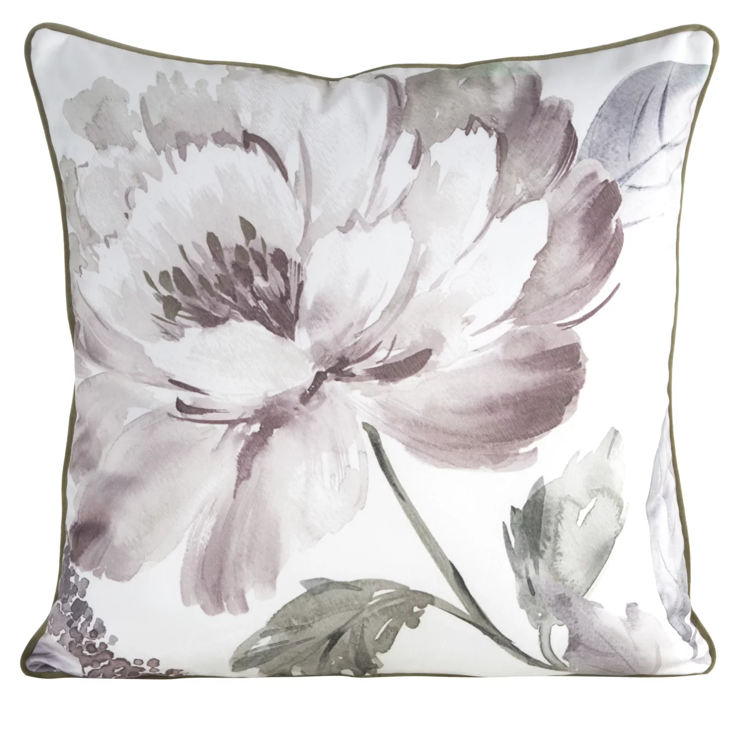 Poszewka na poduszkę 60x60 cm welwetowa, biało zielona z motywem roślinnym z wypustką na brzegach ROSALIA Eurofirany Premium