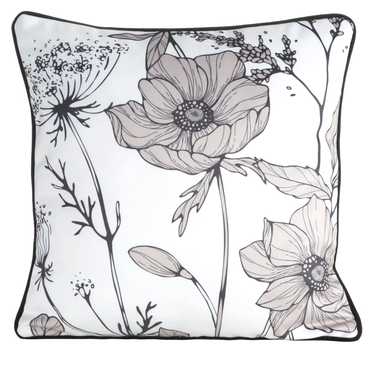 Poszewka na poduszkę dwustronna 45x45 cm welwetowa, biało beżowa z motywem roślinnym z wypustką na brzegach AGNES Eurofirany Premium