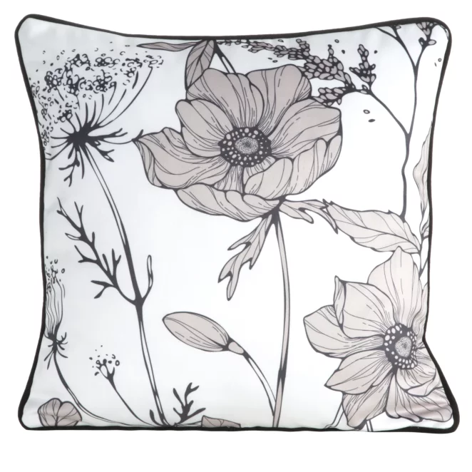 Poszewka na poduszkę dwustronna 45x45 cm welwetowa, biało beżowa z motywem roślinnym z wypustką na brzegach AGNES Eurofirany Premium