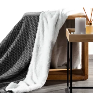 Koc bukla 150x200 cm czarno, biały dwustronny PANDA Eurofirany Premium