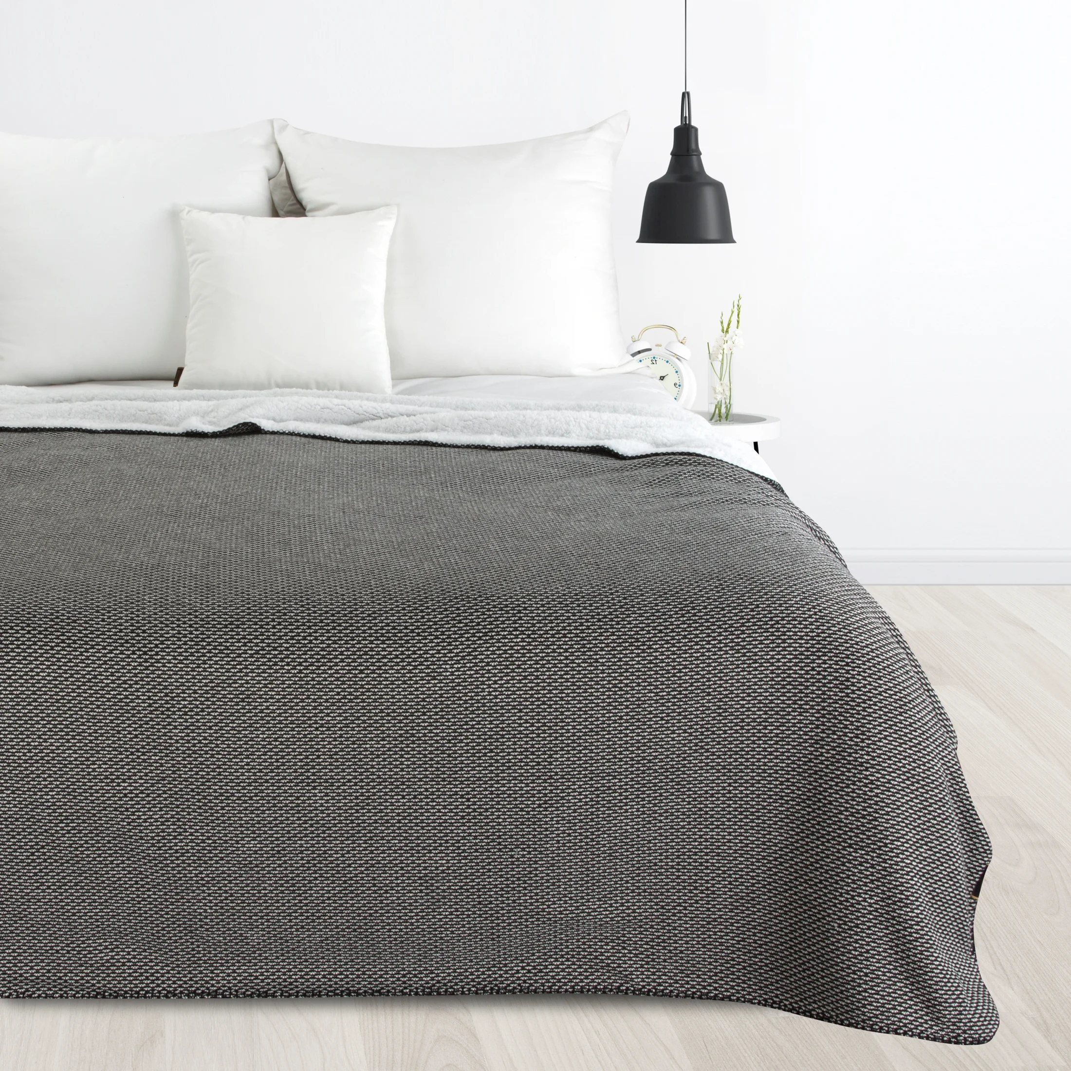 Koc bukla 150x200 cm czarno, biały dwustronny PANDA Eurofirany Premium