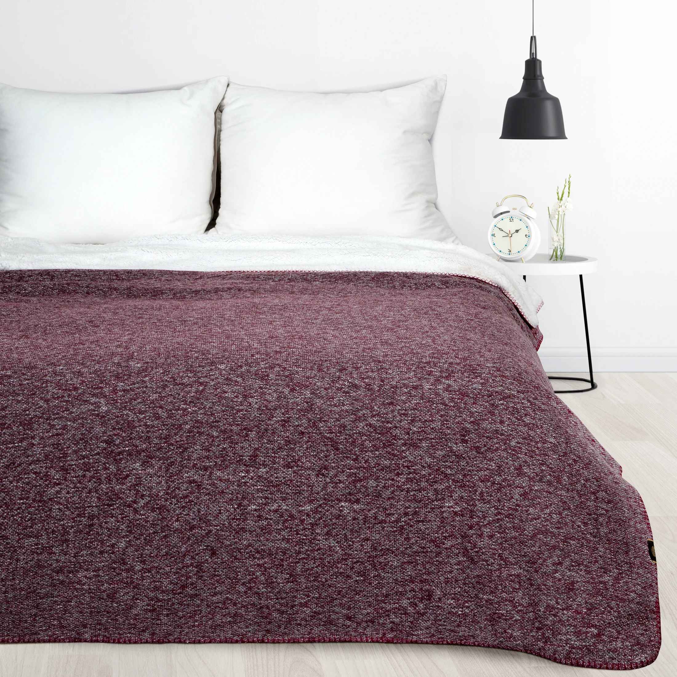 Koc bukla 150x200 cm bordowo, biały dwustronny PANDA Eurofirany Premium