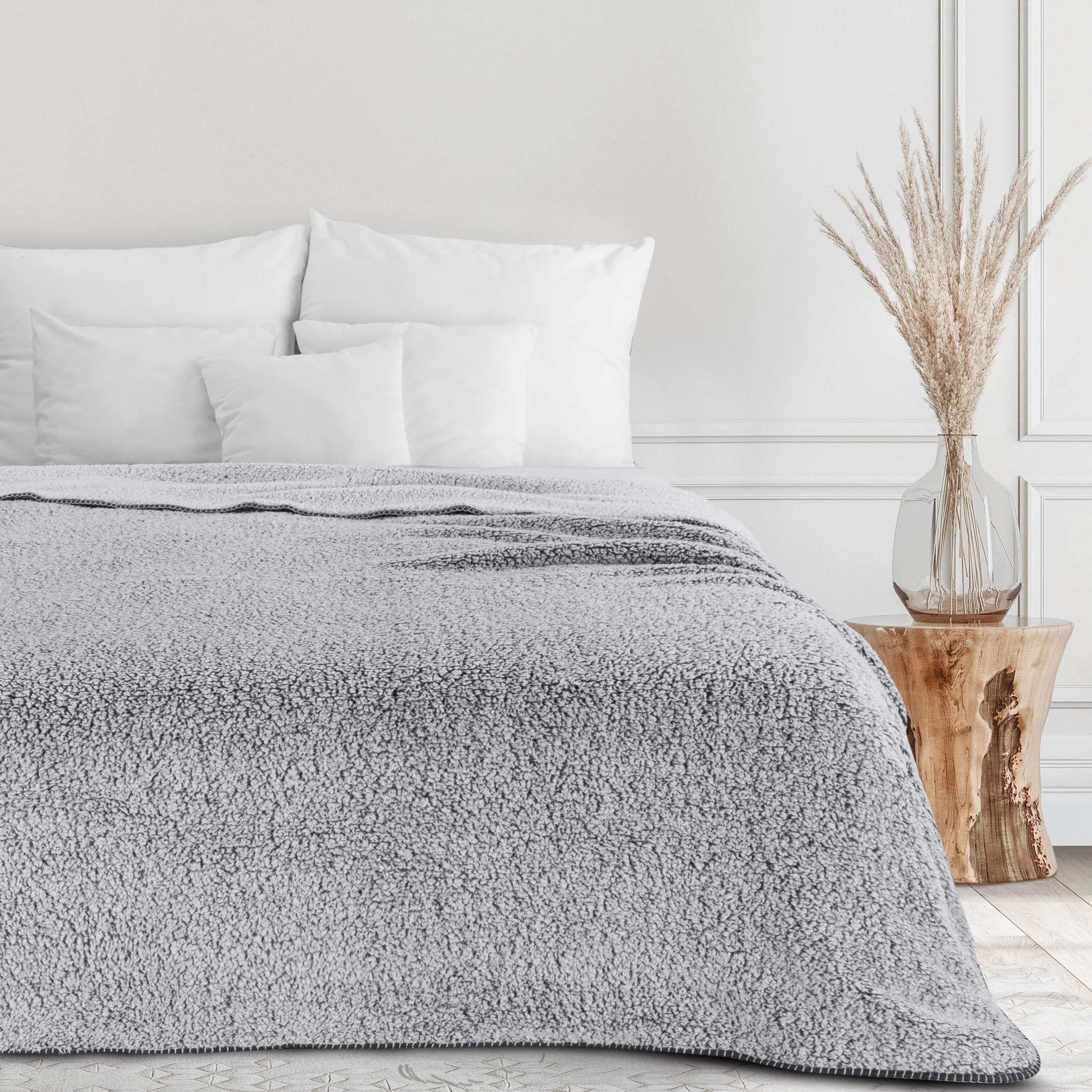 Koc bukla 200x220 cm stalowo, biały z miękkiej tkaniny KOALA Eurofirany Premium