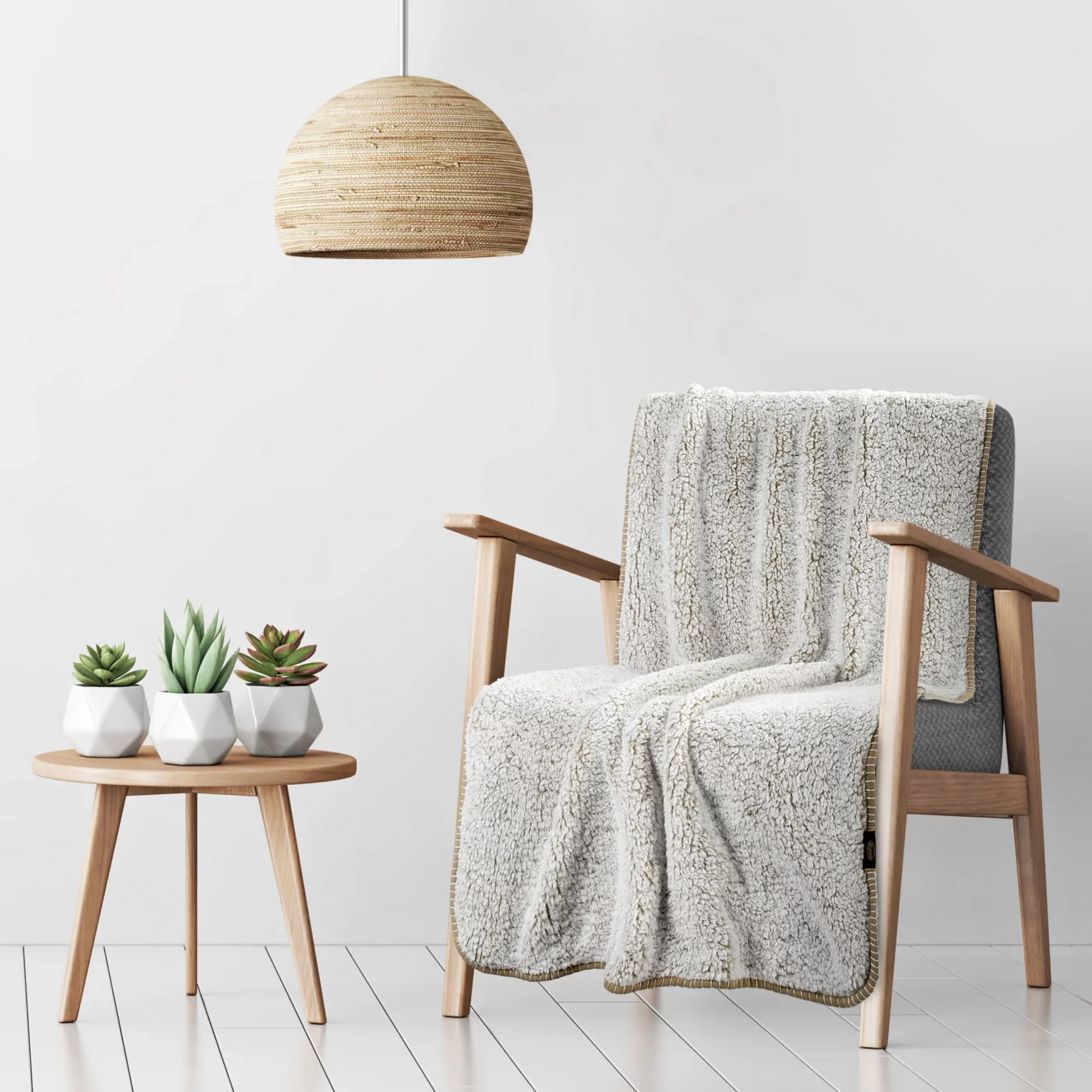 Narzuta, koc bukla na fotel 70x160 cm beżowo, biały z miękkiej tkaniny KOALA Eurofirany Premium