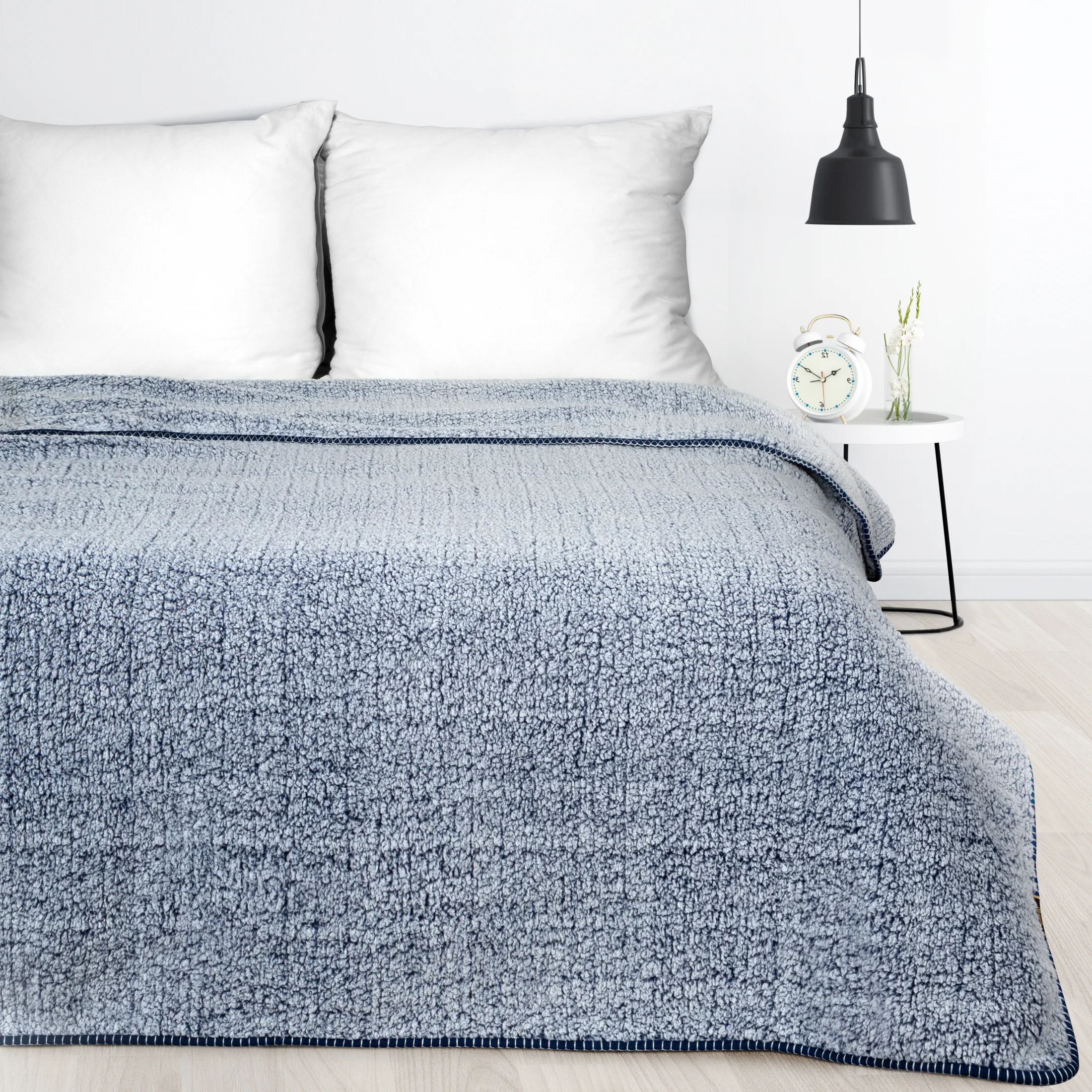 Koc bukla 170x210 cm granatowo, biały z miękkiej tkaniny KOALA Eurofirany Premium