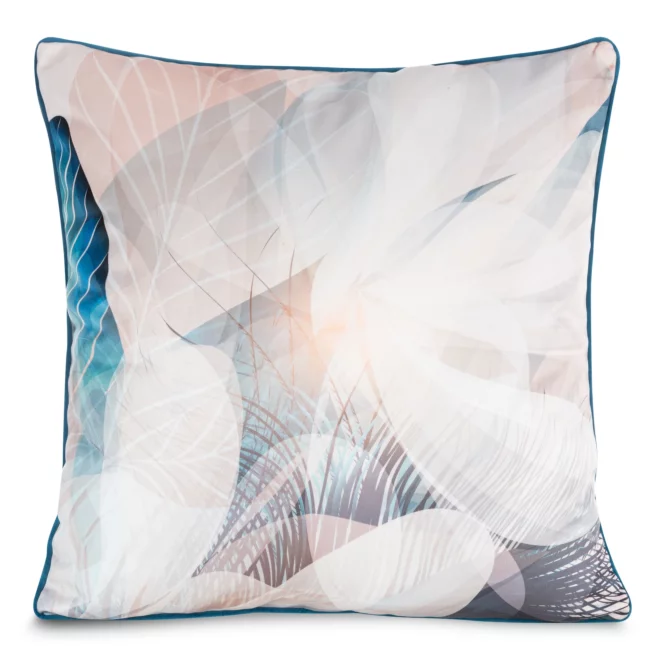 Poszewka na poduszkę 60x60 cm welwetowa, kremowo niebieska z designerskim nadrukiem zwierzęcym i ozdobną wypustką EVA 3 Eva Minge