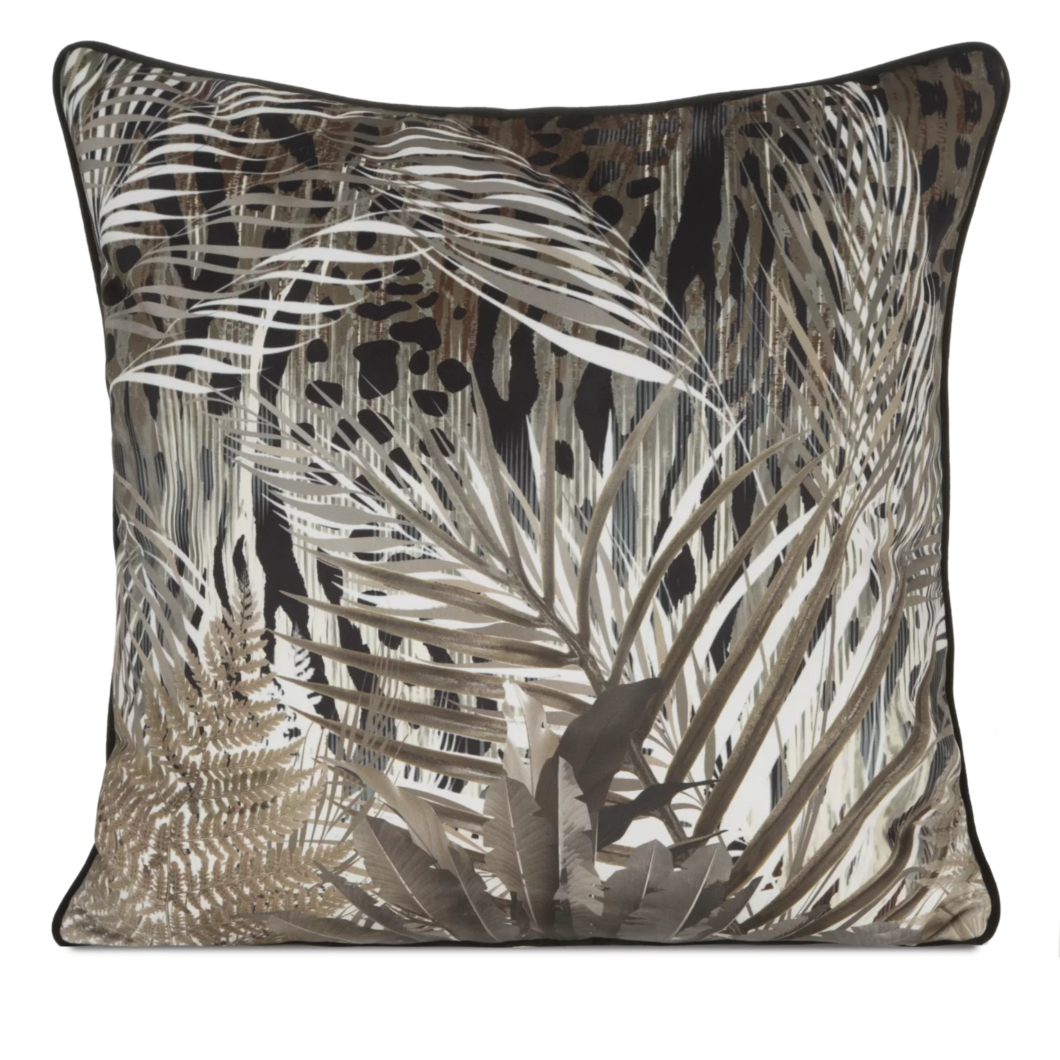 Poszewka na poduszkę 60x60 cm welwetowa czarno, brązowa z designerskim nadrukiem i wypustką na brzegach EVA 17 A Eva Minge