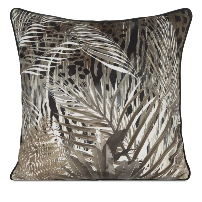 Poszewka na poduszkę 60x60 cm welwetowa czarno, brązowa z designerskim nadrukiem i wypustką na brzegach EVA 17 A Eva Minge