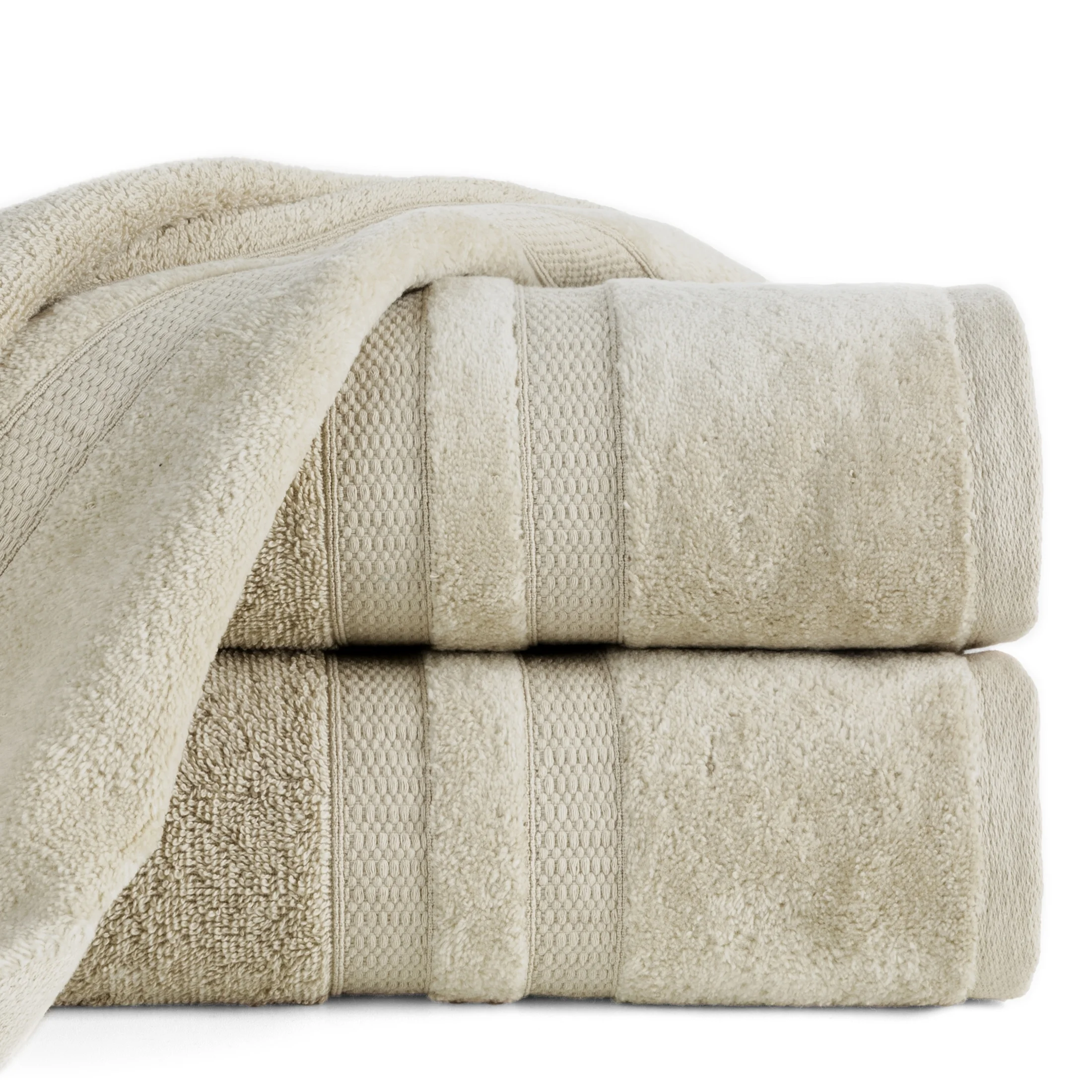 Ręcznik kąpielowy 70x140 cm bawełniany kolor jasnobeżowy z welwetową bordiurą w pasy 500 g/m2 PORTO