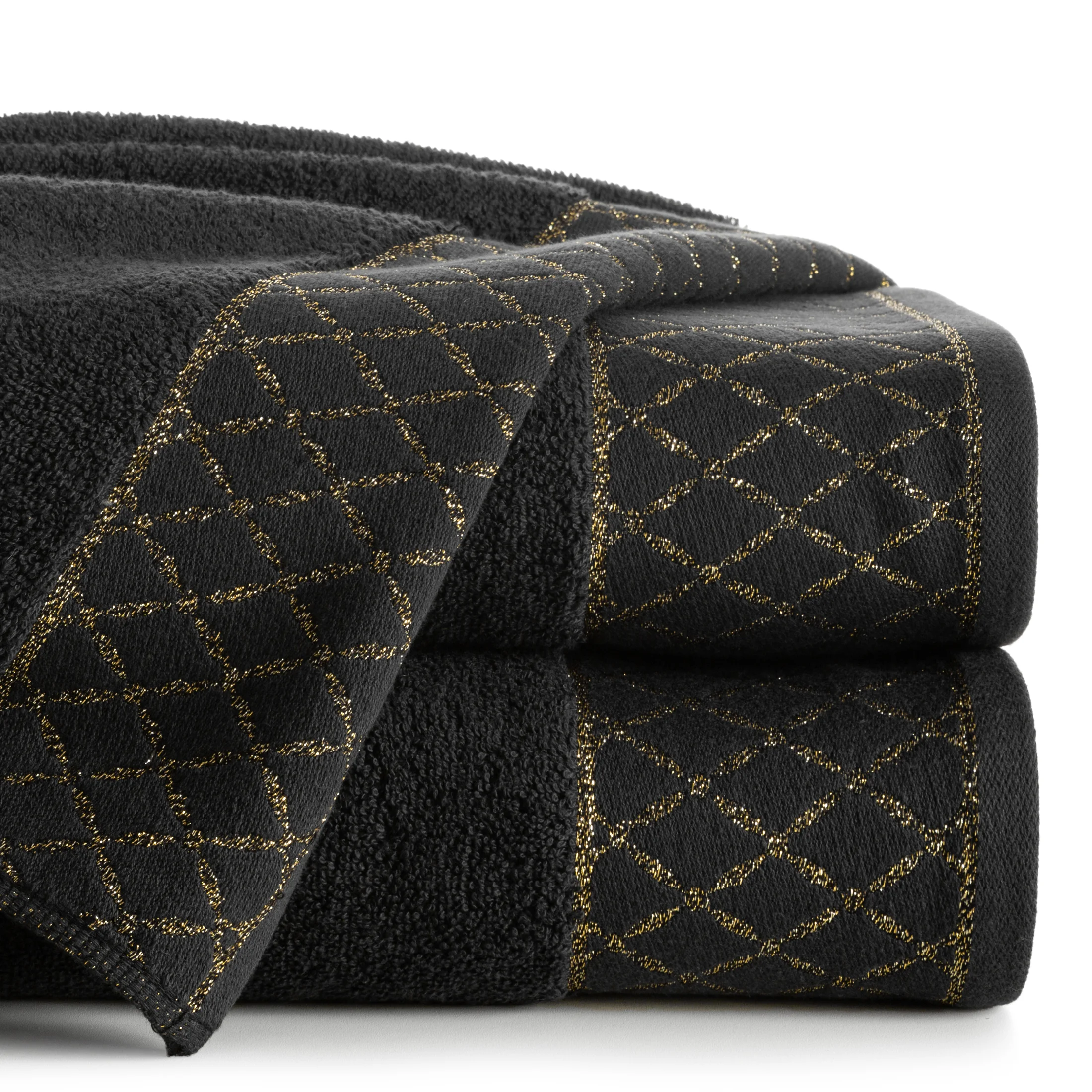 Ręcznik kąpielowy 50x90 cm bawełniany kolor czarny zdobiony wzorem geometrycznym 500 g/m2 LAYLA