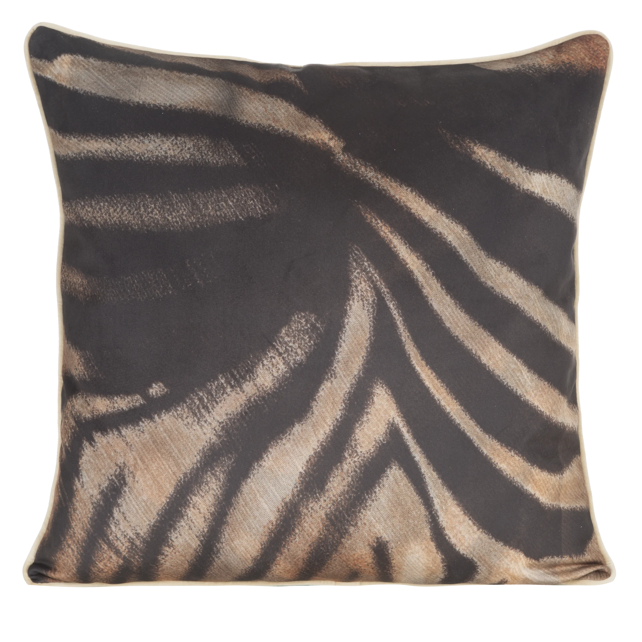 Poszewka na poduszkę 60x60 cm welwetowa, czarno brązowa z designerskim nadrukiem i wypustką na brzegach Eva Minge | eurofirany