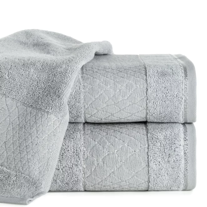 Ręcznik do rąk 30x50 cm bawełniany kolor srebrny z geometrycznym motywem 500 g/m2 ROSA