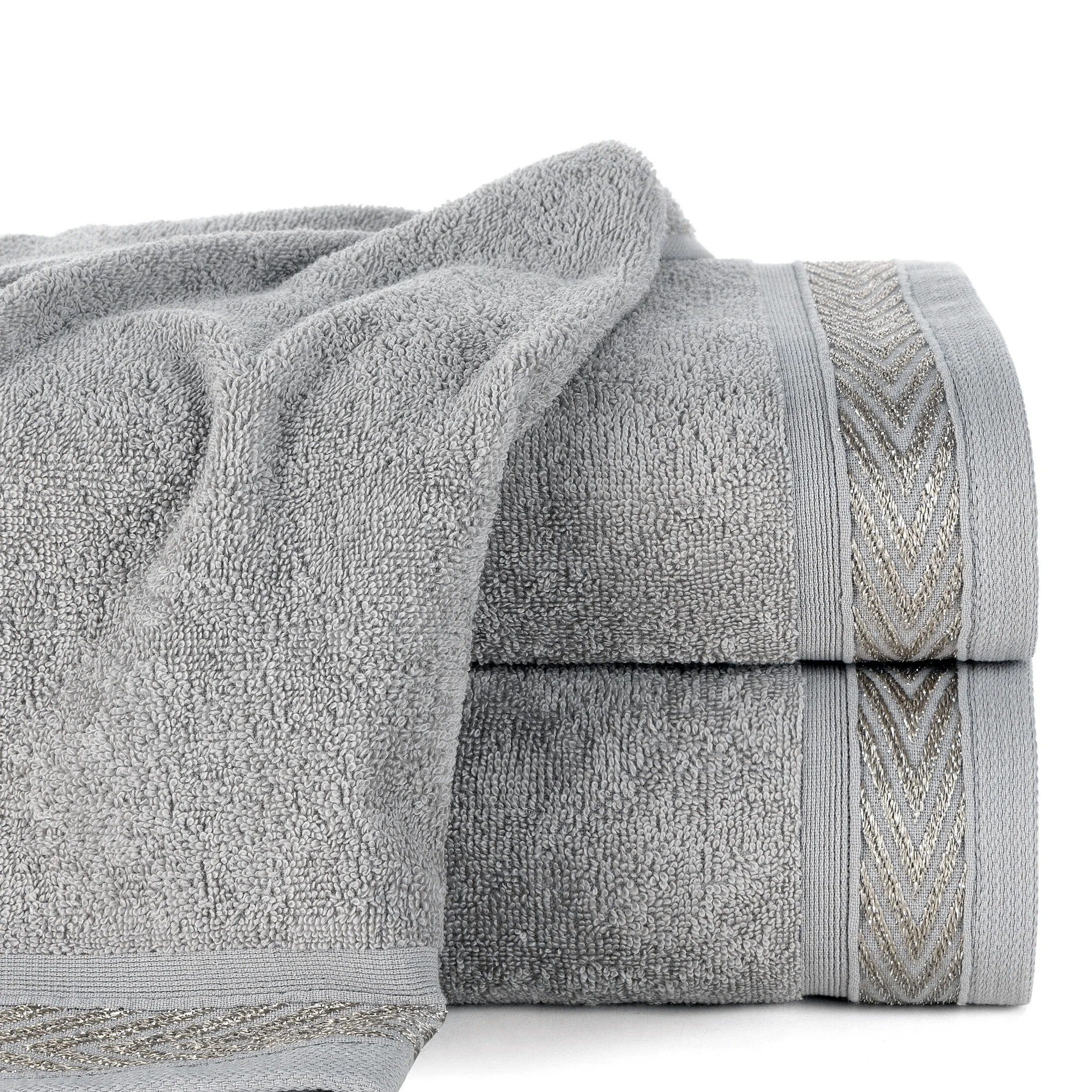 Ręcznik kąpielowy 50x90 cm bawełniany kolor srebrny z ozdobną bordiurą 400 g/m2 MELANIE