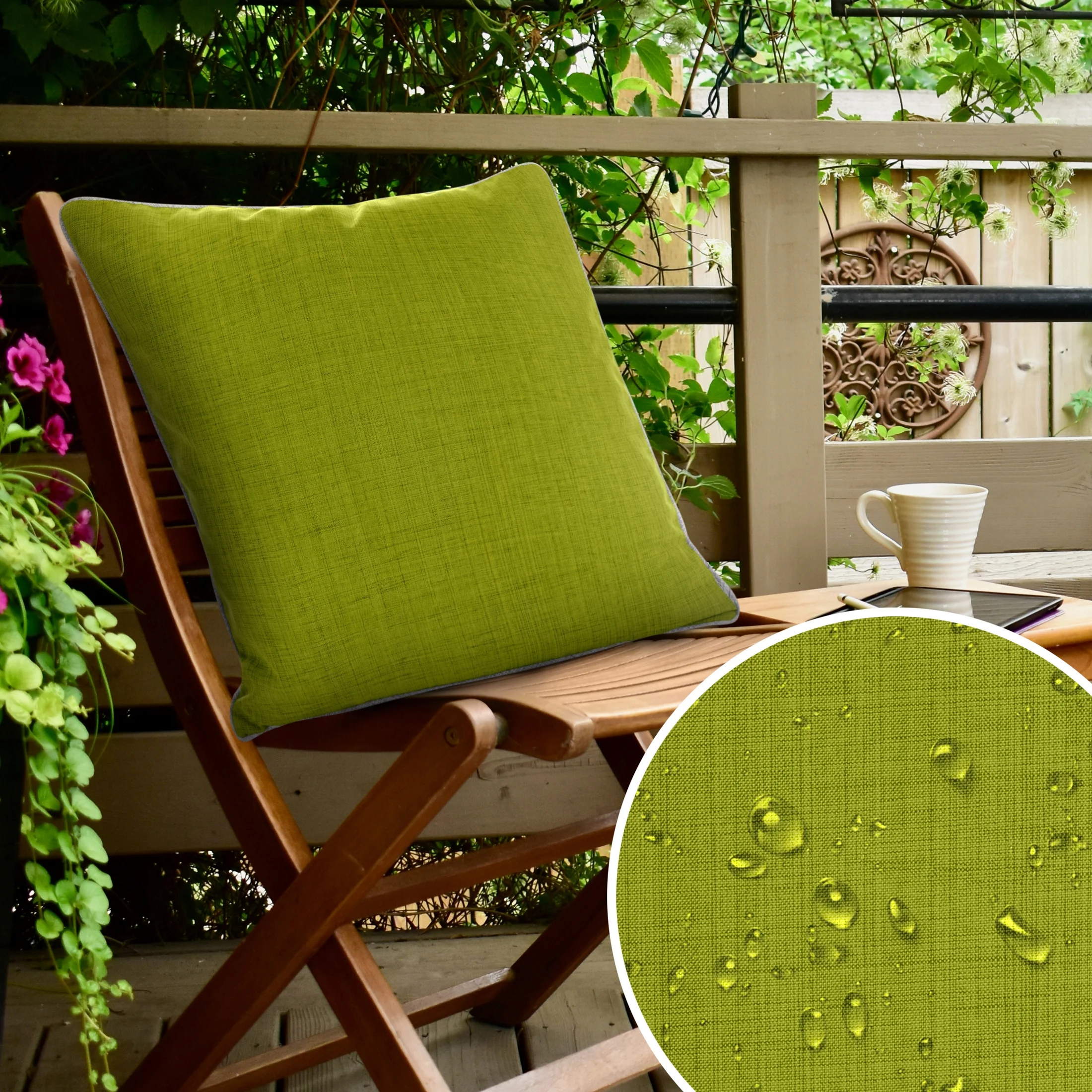 Poszewka na poduszkę 45x45 cm z gładkiej tkaniny wodoodpornej jasnozielona idealna do ogrodu i na taras GARDEN 3 |