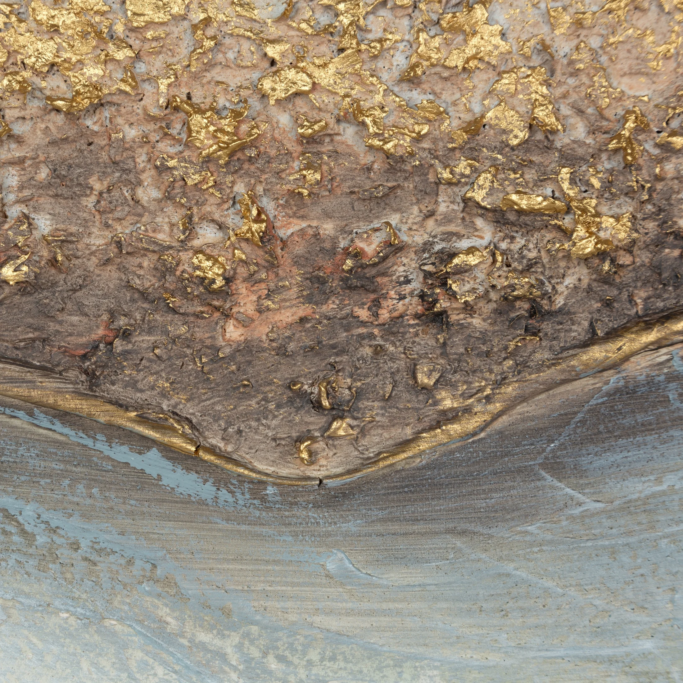 Obraz abstrakcja złoty, jasnopopielaty ręcznie malowany na płótnie 60x80 cm WAVE