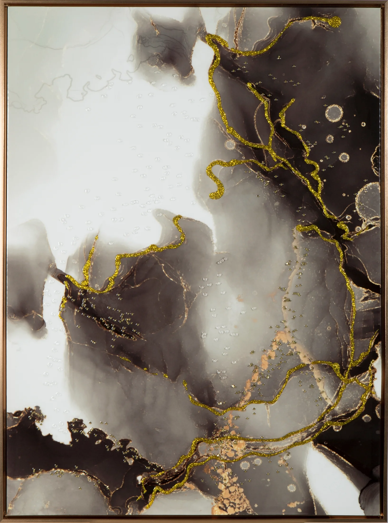 Obraz AURORA 2 abstrakcyjny ze złoto czarnym nadrukiem na białym tle | eurofirany