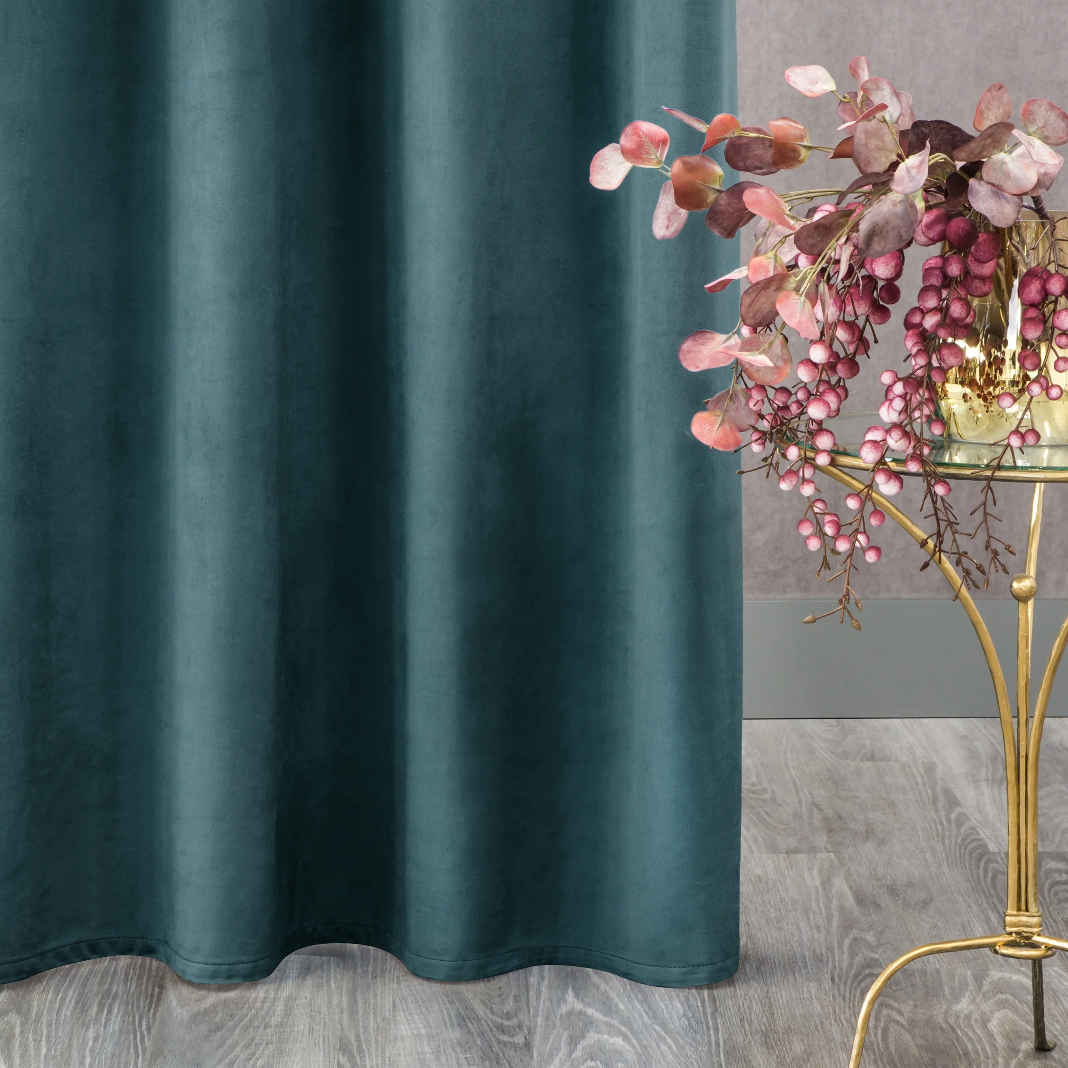 Zasłona ciemnoturkusowa z matowego welwetu 140x270 cm taśma - MELANIE | eurofirany